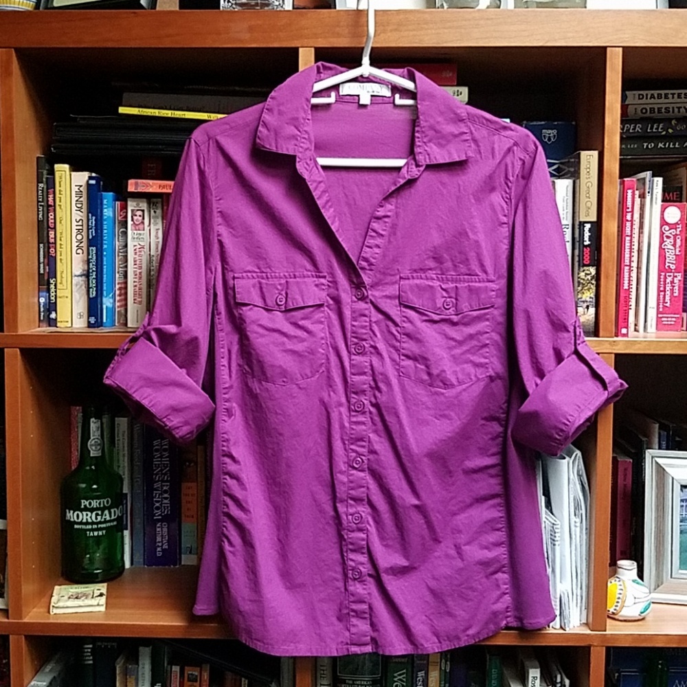Ellen Tracy 3/4 Sleeve Button Down Shirt Purple XL